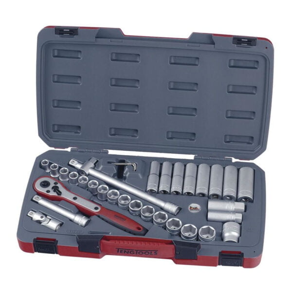 Doppenset 1 2 11-24 mm 34 delig T1234 Teng Tools Gereedschap Koffer Doppen Set 34 Onderdelen Rustbuster 240.T1234