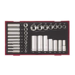 Doppenset TC-tray 32 Delig AF 1 4 3 8 Kort Lang INCH TTAF32 Teng Tools Gereedschap Set Los Rustbuster 240.TTAF32