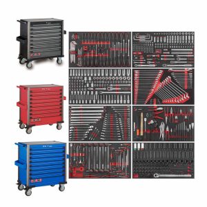 Gereedschapskar Force 8 laden 610 Delig 8 Lades Gevuld met Vele Gereedschapwagen Blauw Rood En Grijze Kleur Verkrijgbaar Rustbuster 180.10318-610